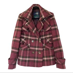 GREEN WITH ENVY wool plaid double breasted jacket